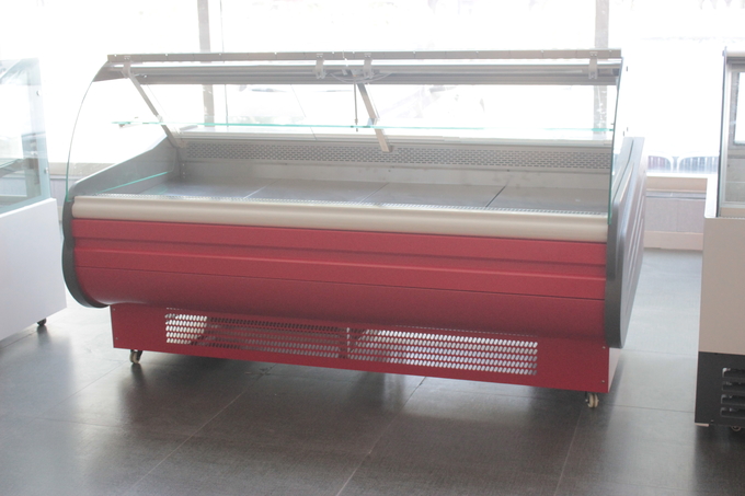 Type en verre d'aileron d'entrée principale d'acier inoxydable de coffret d'étalage de viande porte de filp d'armoire de viande fraîche avec   spectateur 0