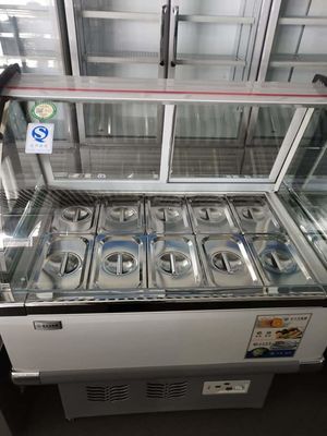 Glass Ice Cream Showcase Freezer 12 Buckets 16 Plates