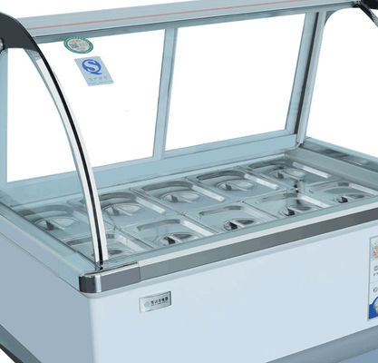 Glass Ice Cream Showcase Freezer 12 Buckets 16 Plates