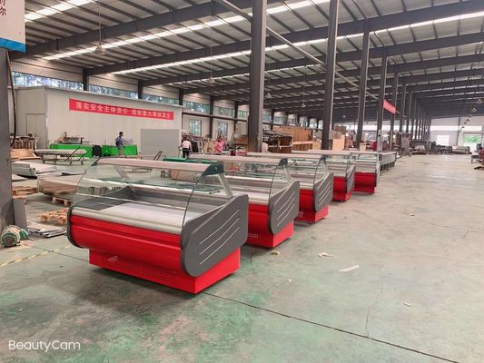 Special Curved Glass Butcher Meat Freezer Supermarket Air Cooling