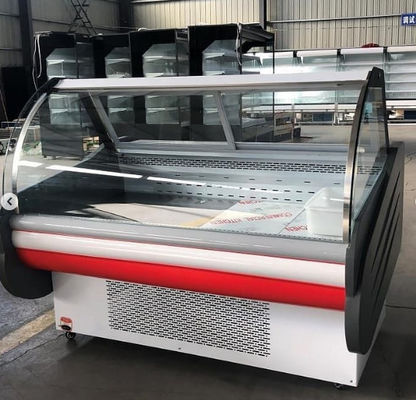 Special Curved Glass Butcher Meat Freezer Supermarket Air Cooling
