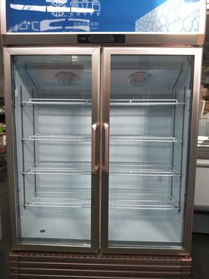 Supermarket Beverage Glass Door Display Freezer Golden Frame 2 Door
