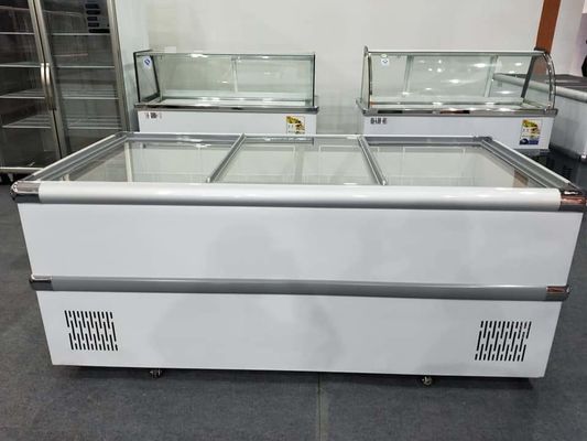 Stainless steel material made of glass sliding door refrigerated refrigerated preservation island cabinet