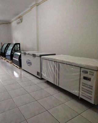 Commercial Refrigerator Workbench In The Back Kitchen Of Hotel Restaurant